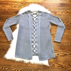 EUC Eyeshadow light gray back lace up cardigan L